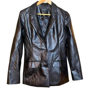 White Fox Black Faux Leather Take The Lead Blazer Black Coat Size Small/Medium